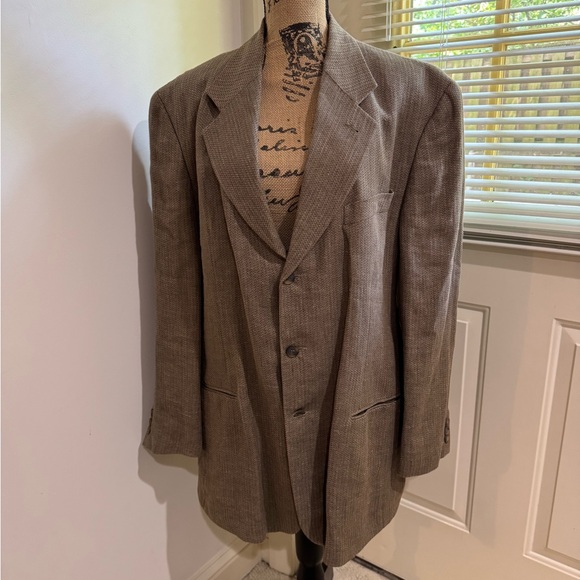 Giorgio Armani 100% Linen taupe Brown Herringbone Jacket size 44